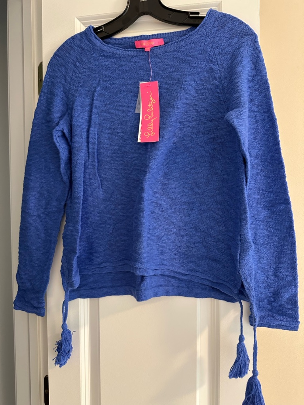 Lilly Pulitzer Blue Crewneck Sweater with Tassel Drawstrings